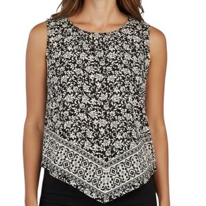 NWT WHITE HOUSE BLACK MARKET  Black & White Floral Sleeveless Top Size Large